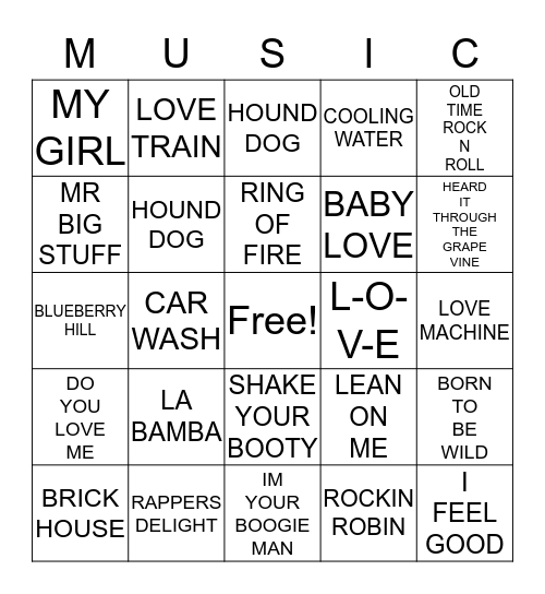 VINTAGE MUSIC BINGO Card