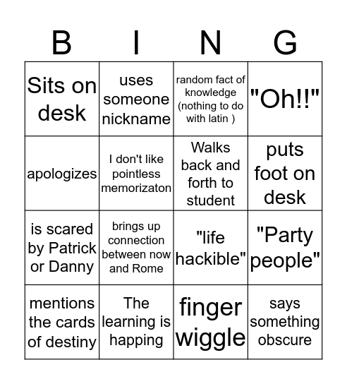 Fio Bingo Card