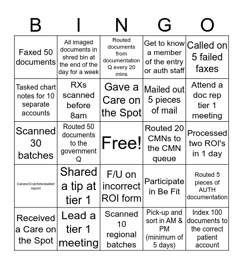 June File Clerk Bingo Card