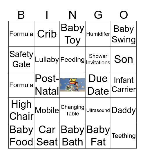A TOY STORY 3 BABY SHOWER Bingo Card