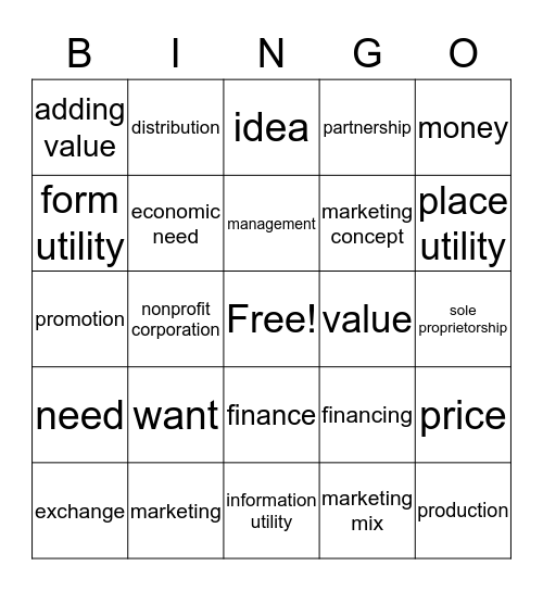 Chapter 2-3 marketing Bingo Card