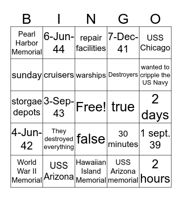 number 7  Bingo Card