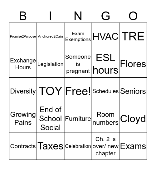 Campus PLC Bingo Card