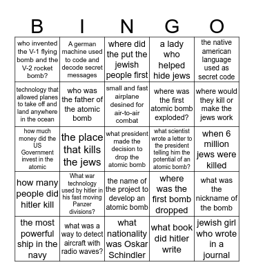 answer key: Technology Bingo Card