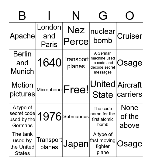 number 9 Bingo Card