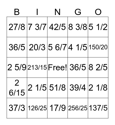 Fraction B.I.N.G.O Bingo Card