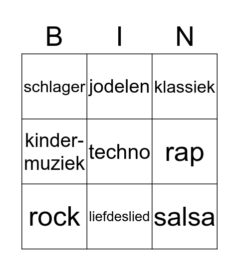 Muziek Bingo Card