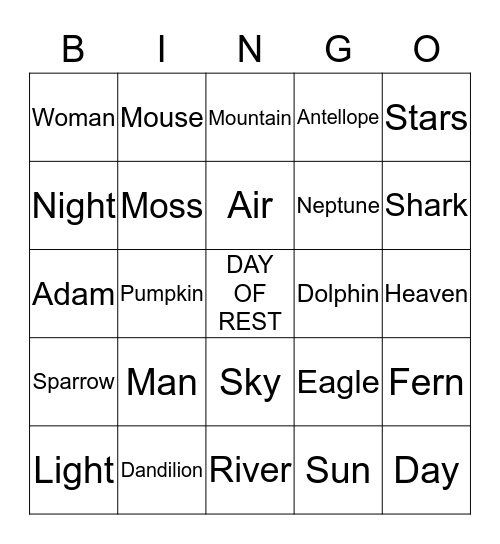 Creation BINGO Card