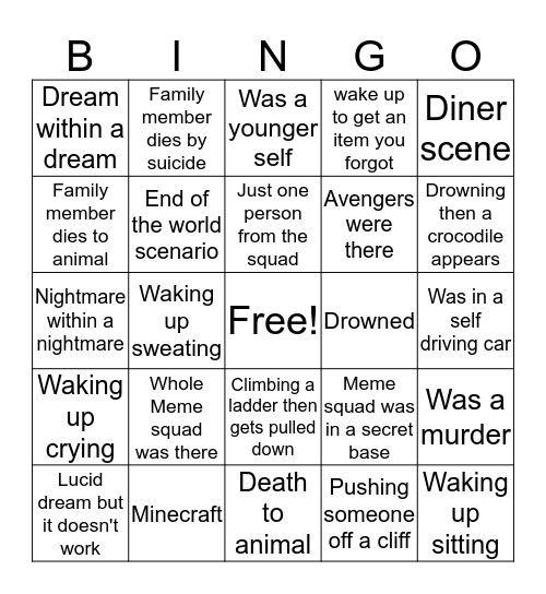 Oscar's Dream Bingo Card