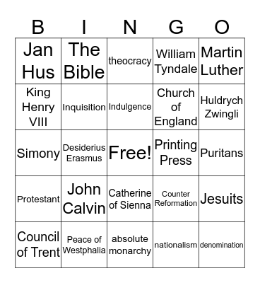Reformation Review Bingo Card