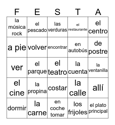 Unidad 4.2  Vocabulario Bingo Card