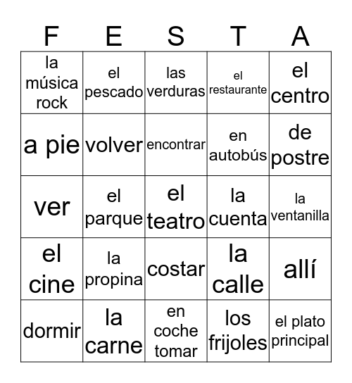 Unidad 4.2  Vocabulario Bingo Card