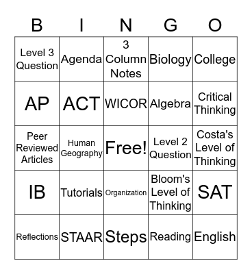 AVID BINGO Card