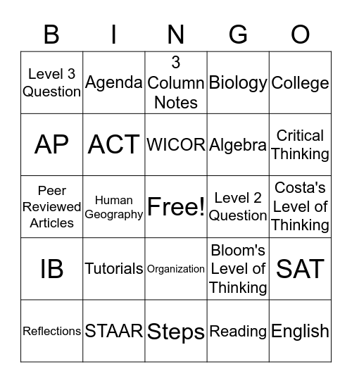 AVID BINGO Card