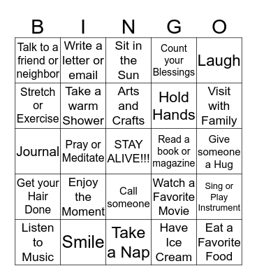 Self Care Bingo Card