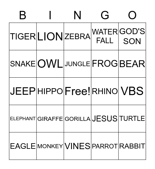 IN  THE  WILD Bingo Card