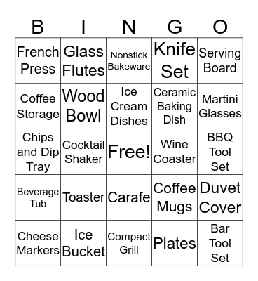 Bridal Bingo Card