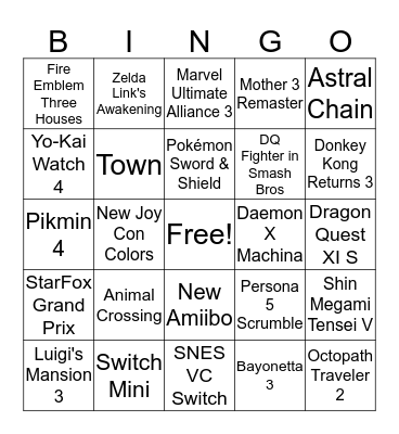 Nintendo Direct E3 2019 Bingo Card