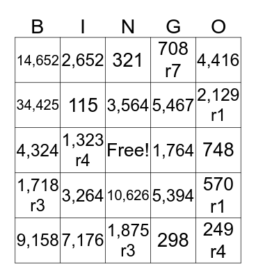 Multiplication and Division Bingo Card