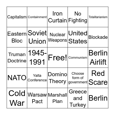 Cold War Bingo Card