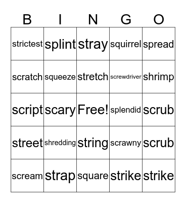 s consonants bingo Card