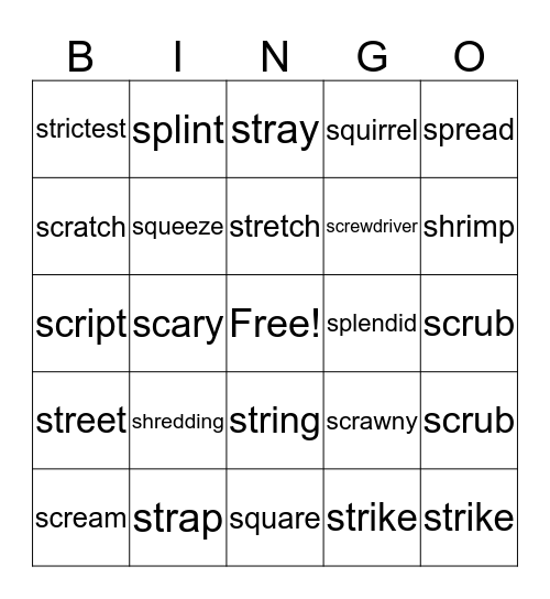 s consonants bingo Card