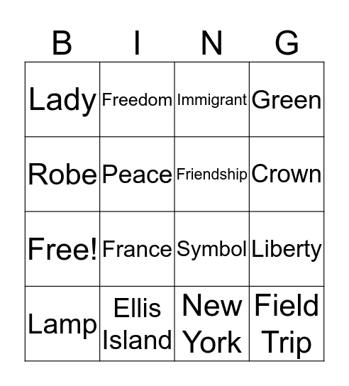 Statue of Liberty Bingo Card