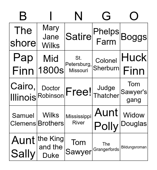 HUCK FINN REVIEW  Bingo Card