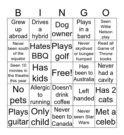 FACIT Bingo Card