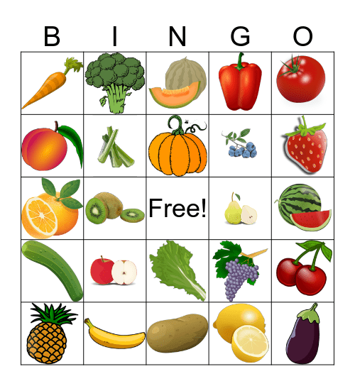 Fruits & Vegetables Bingo Card