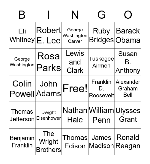Famous Americans Bingo Card