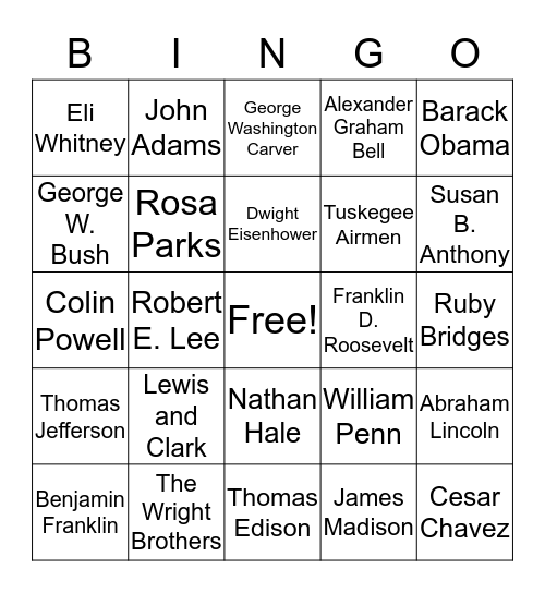 Famous Americans Bingo Card