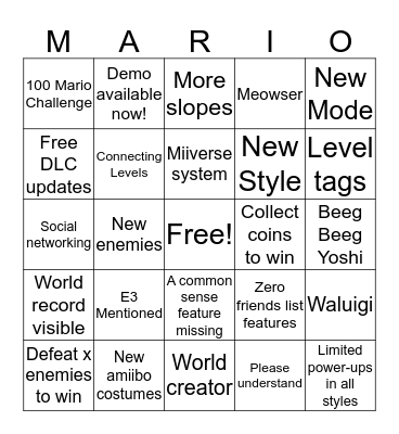 Mario Maker 2 Direct Bingo Card