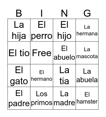 La familia Bingo Card