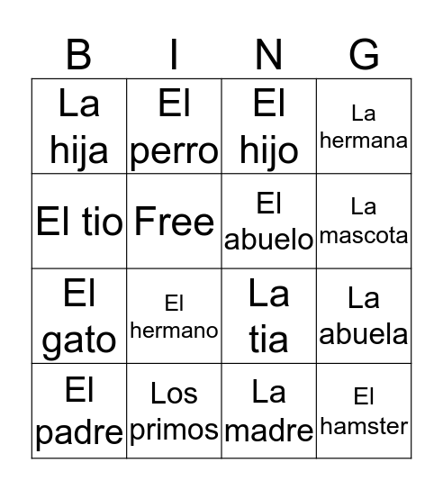 La familia Bingo Card