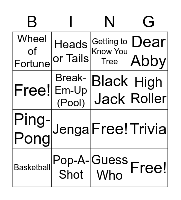 Activities Bingo Card