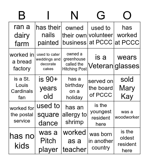 Find the resident who... Bingo Card