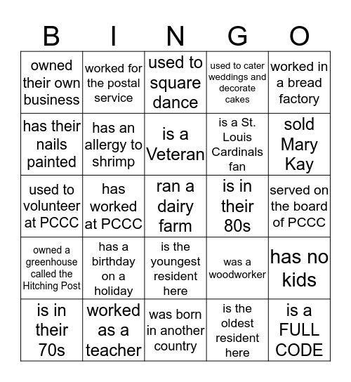 Find the resident who... Bingo Card