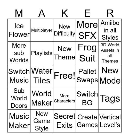 Mario Maker Direct Bingo Card