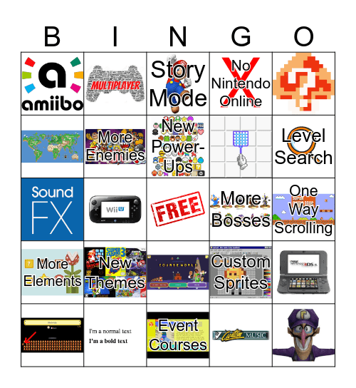 Super Mario Maker Direct Bingo Card