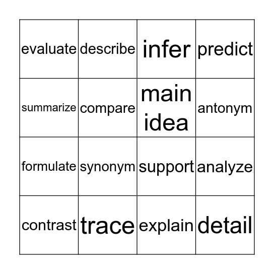 Powerful Words Bingo Card