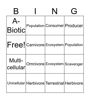 SCIENCE EOG BINGO Card