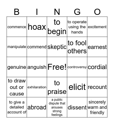 Wordly Wise Lesson 18 Bingo Card