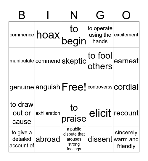 Wordly Wise Lesson 18 Bingo Card