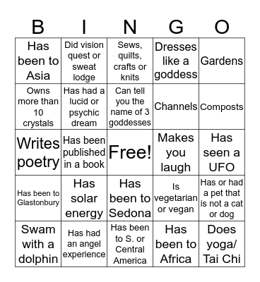 Prosperous Goddess Bingo Card