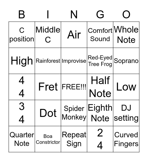 4th and 5th Bingo Card