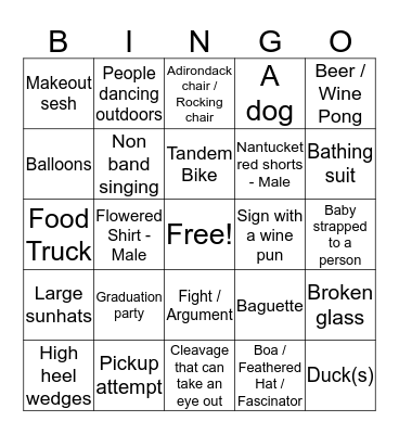 Catalina Wine Mixer Bingo Card