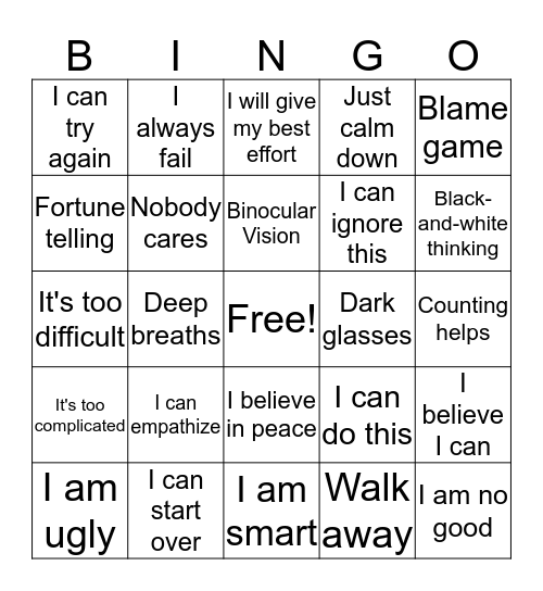 Thinking Bingo Card