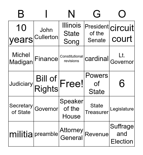 Illinois Constitution Final quiz Bingo Card