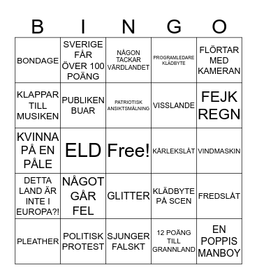 EUROVISION 2019 Bingo Card